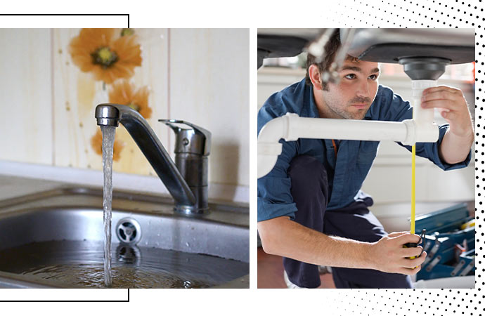 Professional cleanup of kitchen sink overflow in progress.