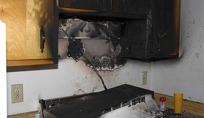 fire & smoke damaged kitchen